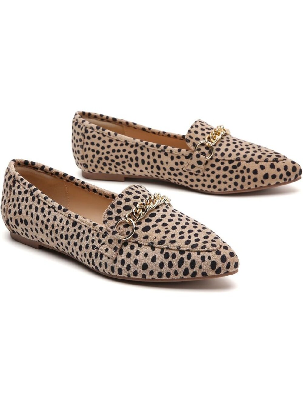 Women's Leopard Comfortable Metal Chain Pointed Toe Slip on Fashion Flat Shoes - Picture 5 of 5